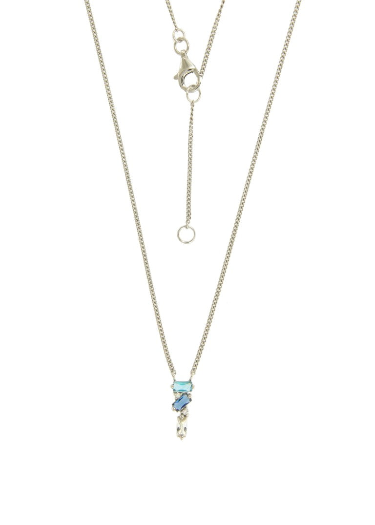 Collier femme argent rhodié pendentif zirconia bleu