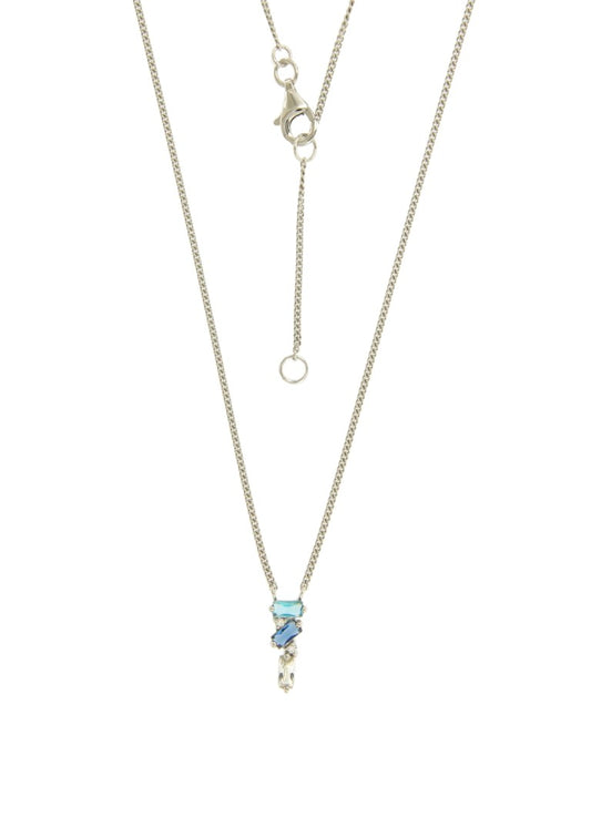 Collier femme argent rhodié pendentif zirconia bleu