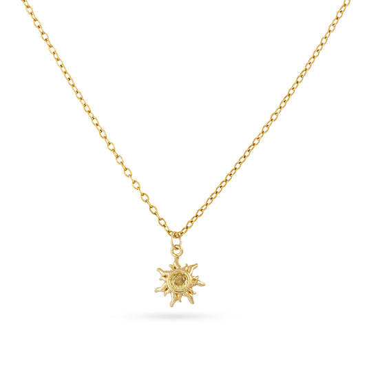 Collier femme acier doré pendentif soleil zirconia