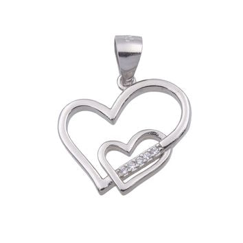 Collier femme argent 925 double cœur zirkonia 42cm