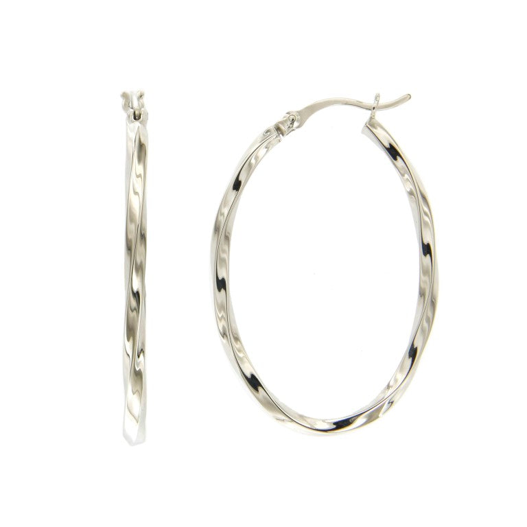 Créoles femme argent rhodié 925 ovales torsadées 27 mm