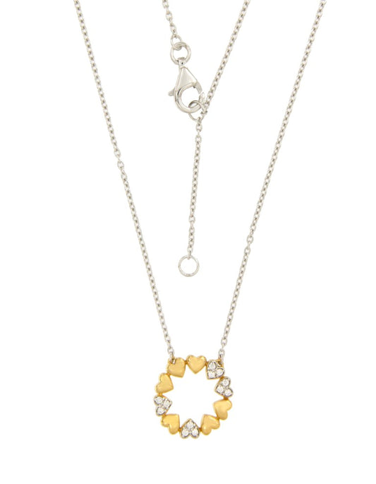 Collier femme argent bicolore cercle cœurs zirconia 42cm