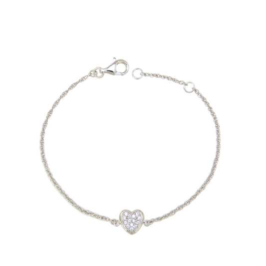 Bracelet femme argent rhodié coeur zirconia 17cm