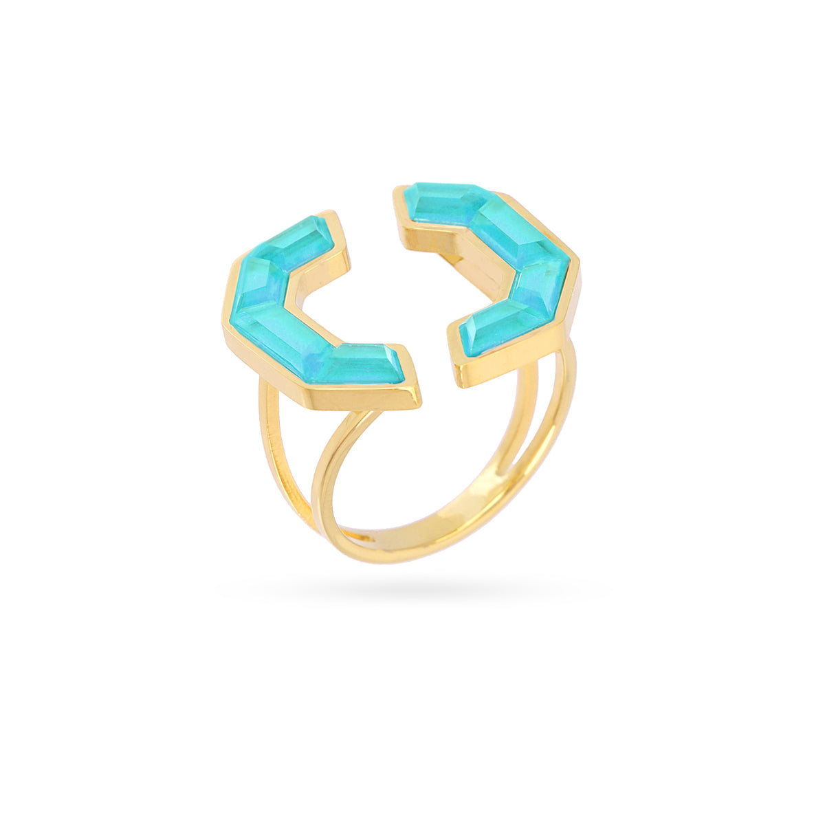 Bague femme acier doré pierres turquoise ajustable