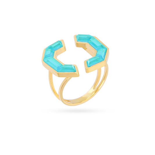Bague femme acier doré pierres turquoise ajustable