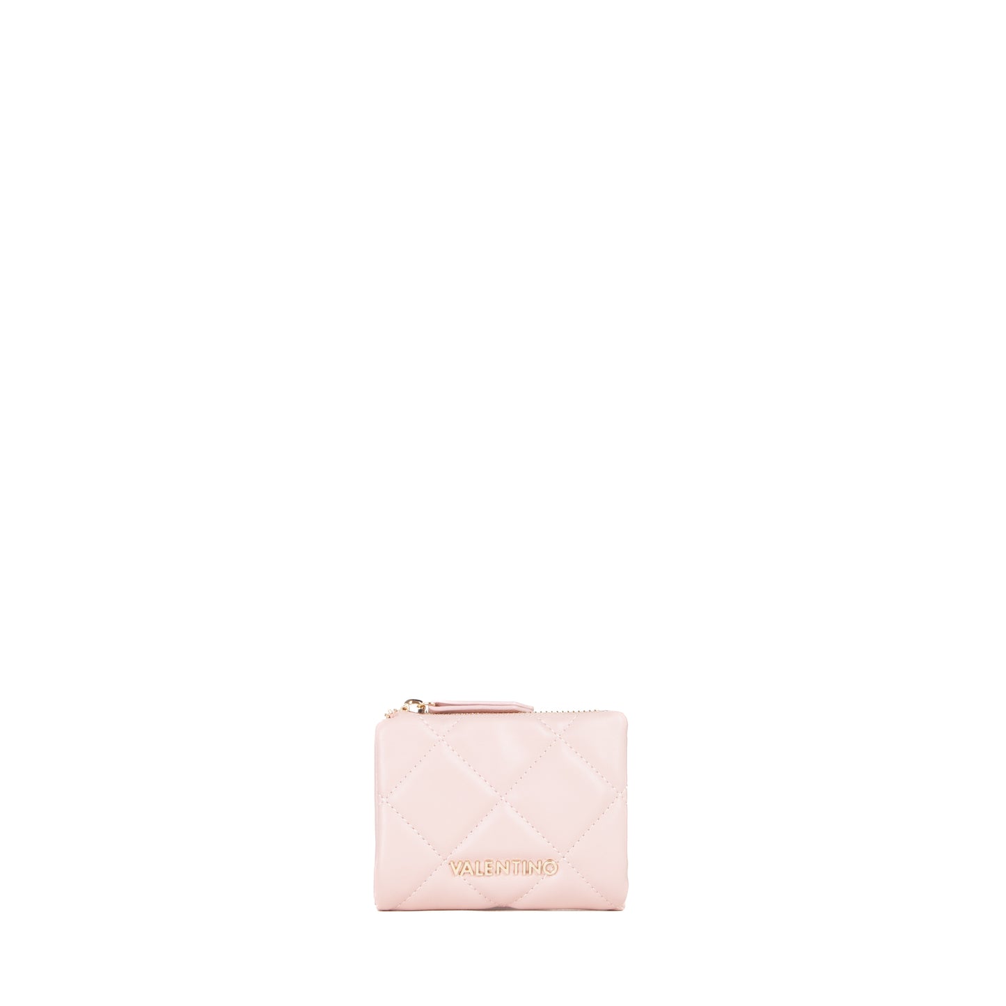 Portefeuille femme matelassé rose poudré zippé compact