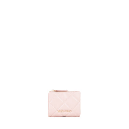 Portefeuille femme matelassé rose poudré zippé compact