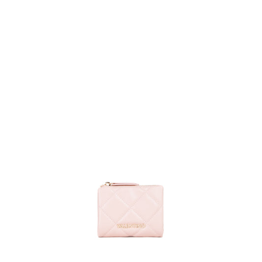 Portefeuille femme matelassé rose poudré zippé compact