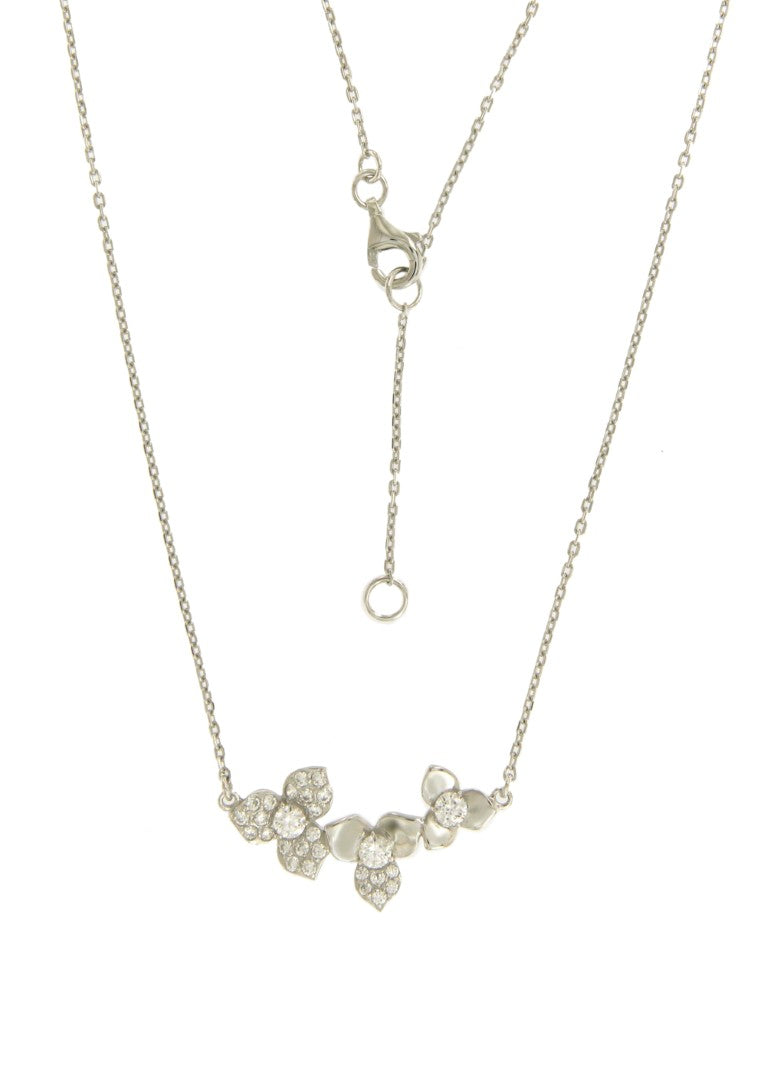 Collier femme argent rhodié fleurs zirconia 42cm