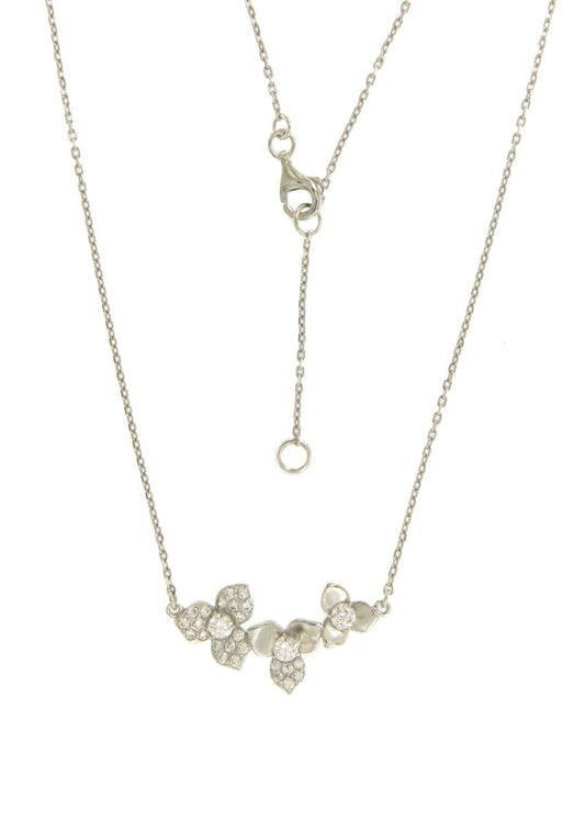 Collier femme argent rhodié fleurs zirconia 42cm