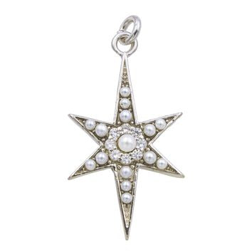 Collier femme argent rhodié étoile perles synthétiques 42cm