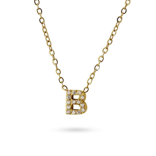 Collier femme acier jaune lettre B zirconia 38 cm