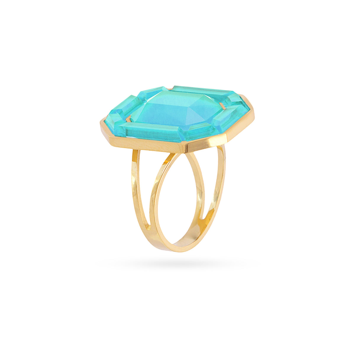 Bague femme acier doré pierre synthétique turquoise ajustable