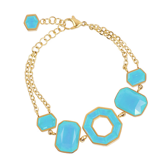 Bracelet femme acier doré pierres synthétiques turquoise