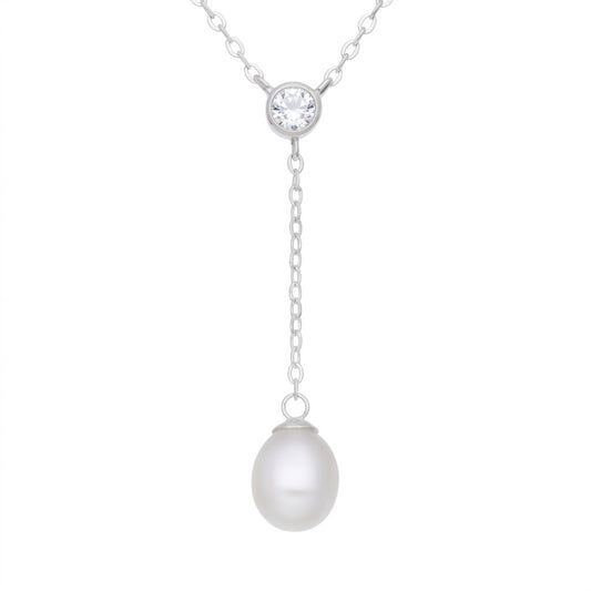 Collier femme argent rhodié zirconia et perle de culture