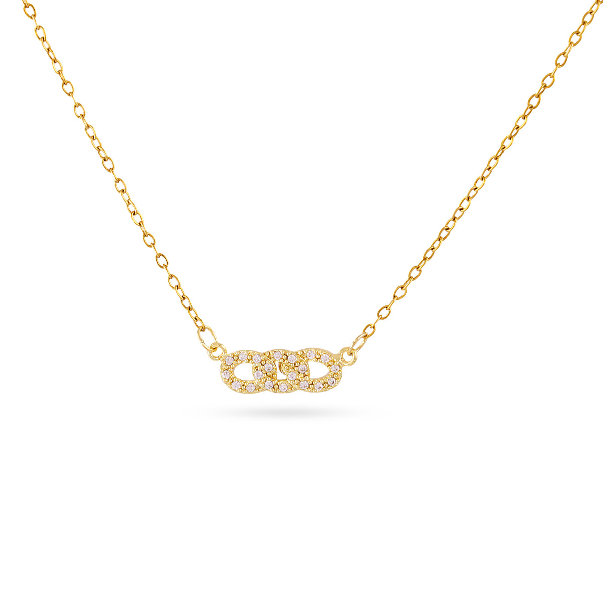 Collier femme acier doré maillons entrelacés zirconia