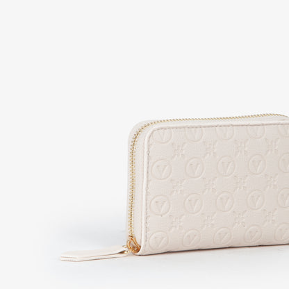 Portemonnaie femme écru monogramme embossé zippé