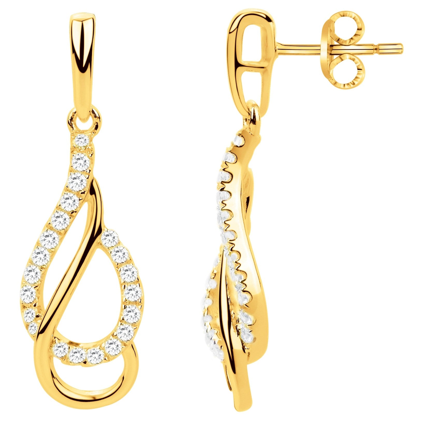 Boucles d'oreilles pendantes femme plaqué or zirconia