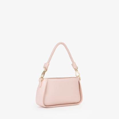 Sac à main femme rose poudré bandoulière tressée dorée