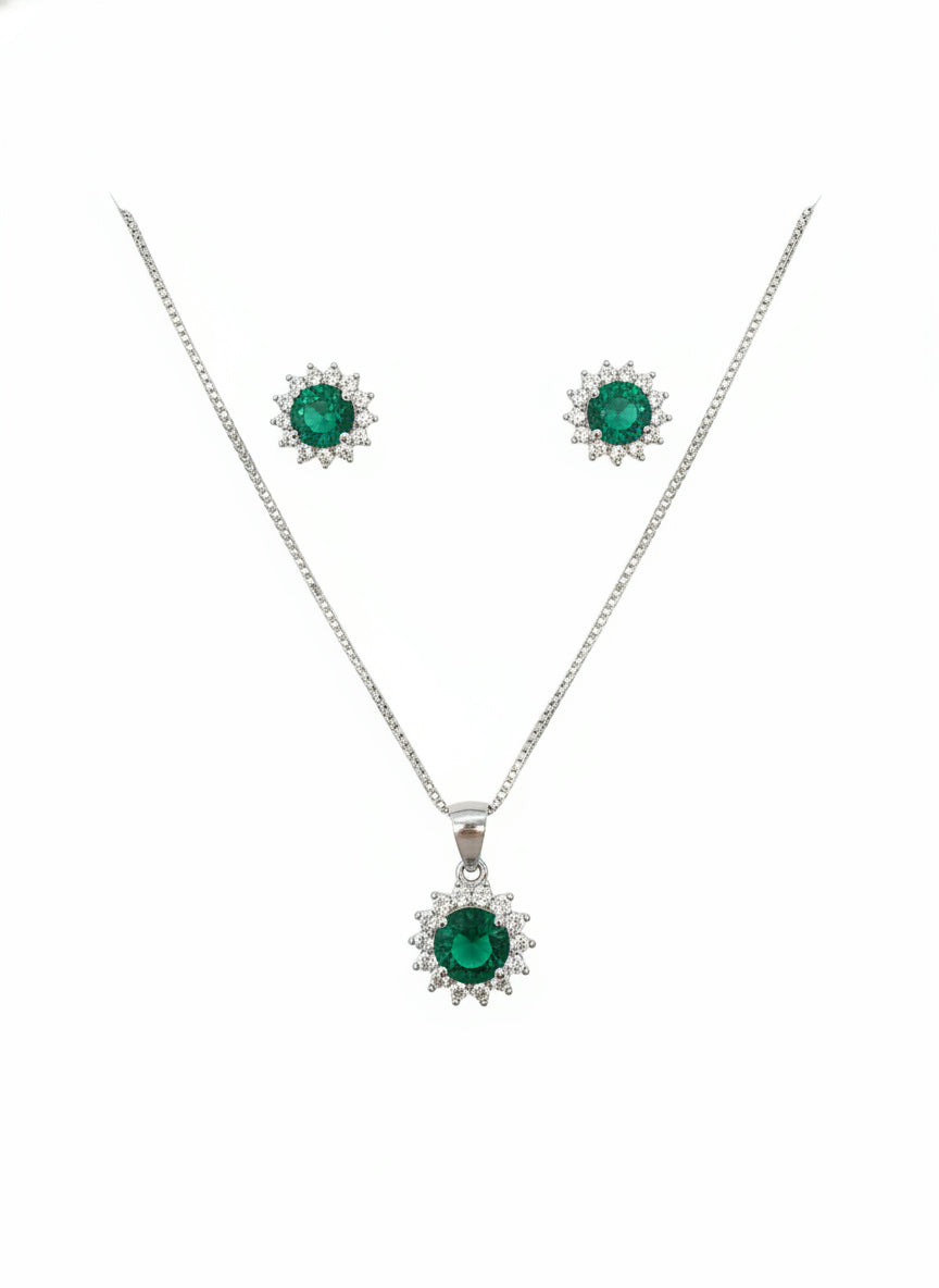 Parure femme argent rhodié émeraude synthétique et zirconia