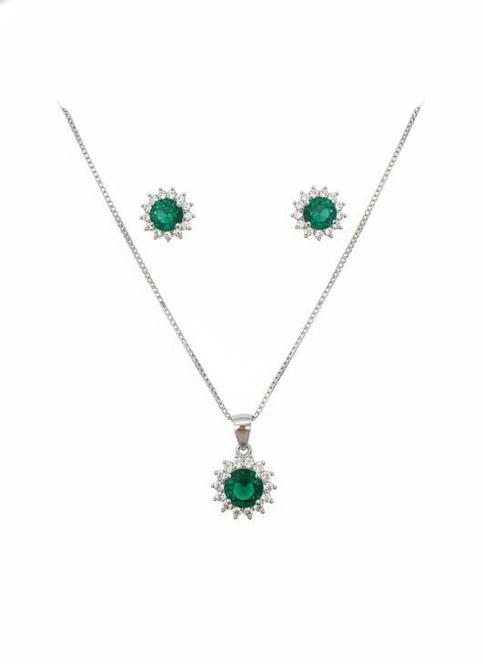 Parure femme argent rhodié émeraude synthétique et zirconia