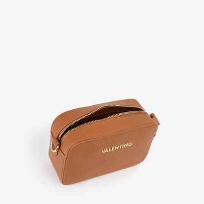 Sac bandoulière femme cuir façon camel logo embossé