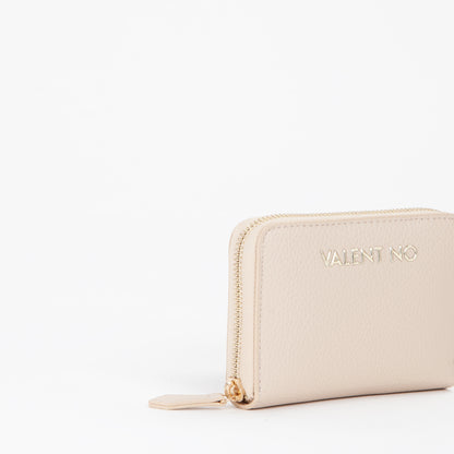 Portemonnaie femme zippé écru grain fin doré