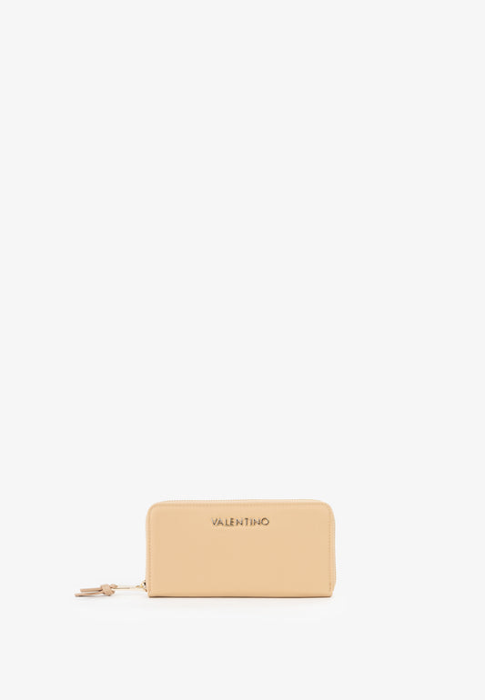 Portefeuille femme zippé beige sable élégant