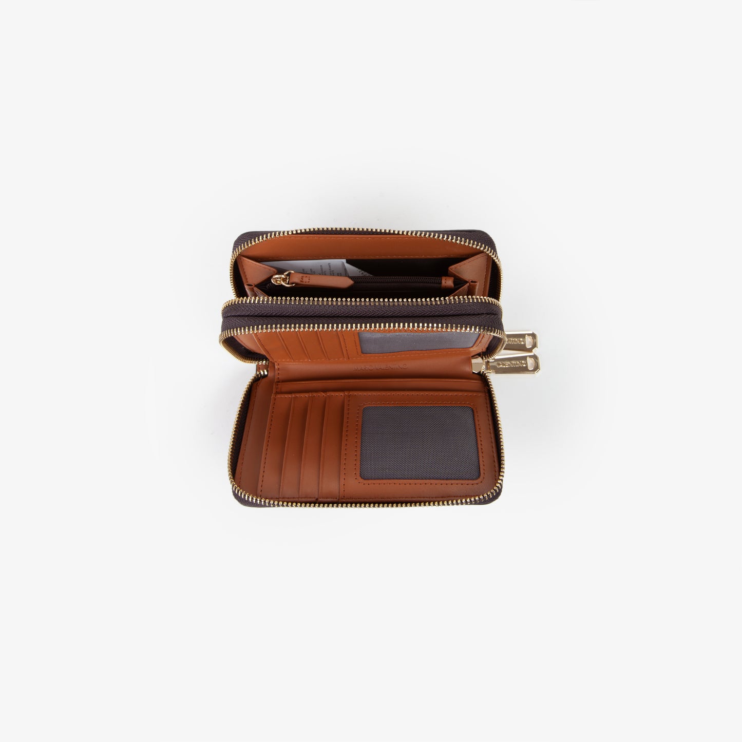 Portefeuille femme zippé monogramme marron camel