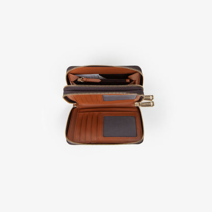 Portefeuille femme zippé monogramme marron camel
