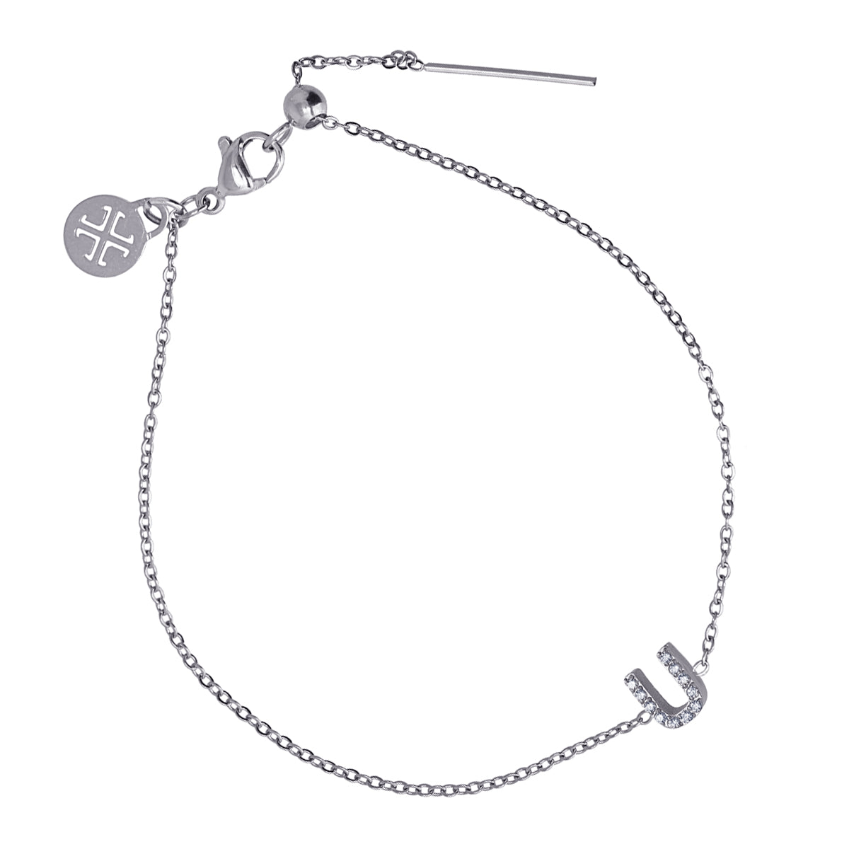 Bracelet femme acier argent lettre U zirconia ajustable