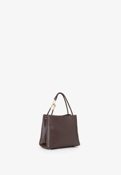 Sac à main femme cuir marron chocolat poignée dorée