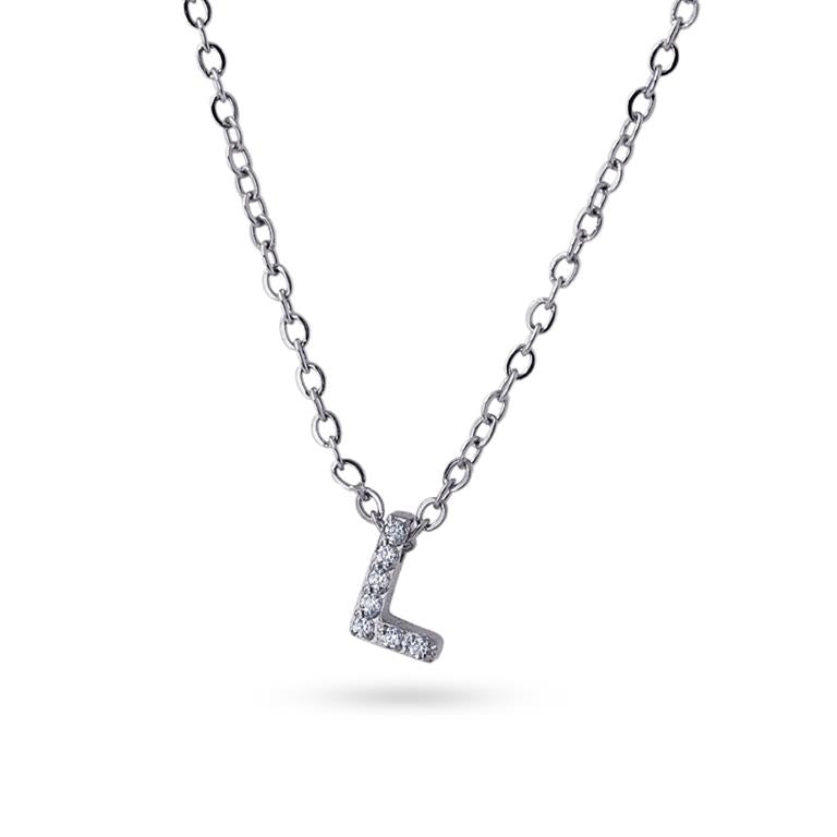 Collier femme acier lettre L zirconia 38 cm