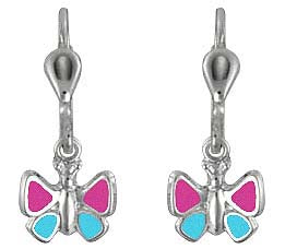 Boucles d'oreilles enfant argent 925 pendantes papillon laqué