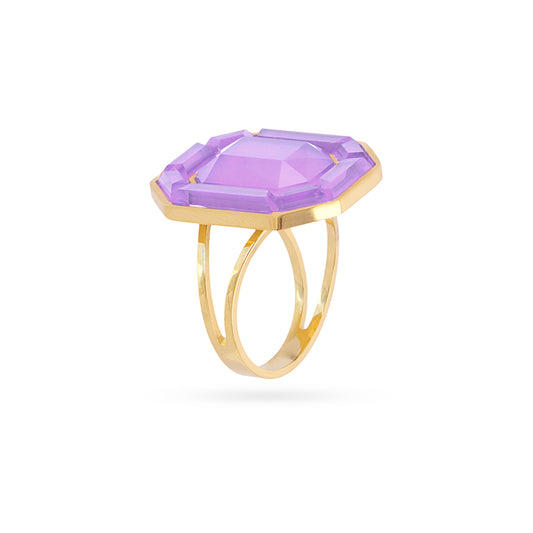 Bague femme acier doré pierre synthétique violette ajustable