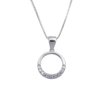Collier femme argent rhodié pendentif rond zirconia