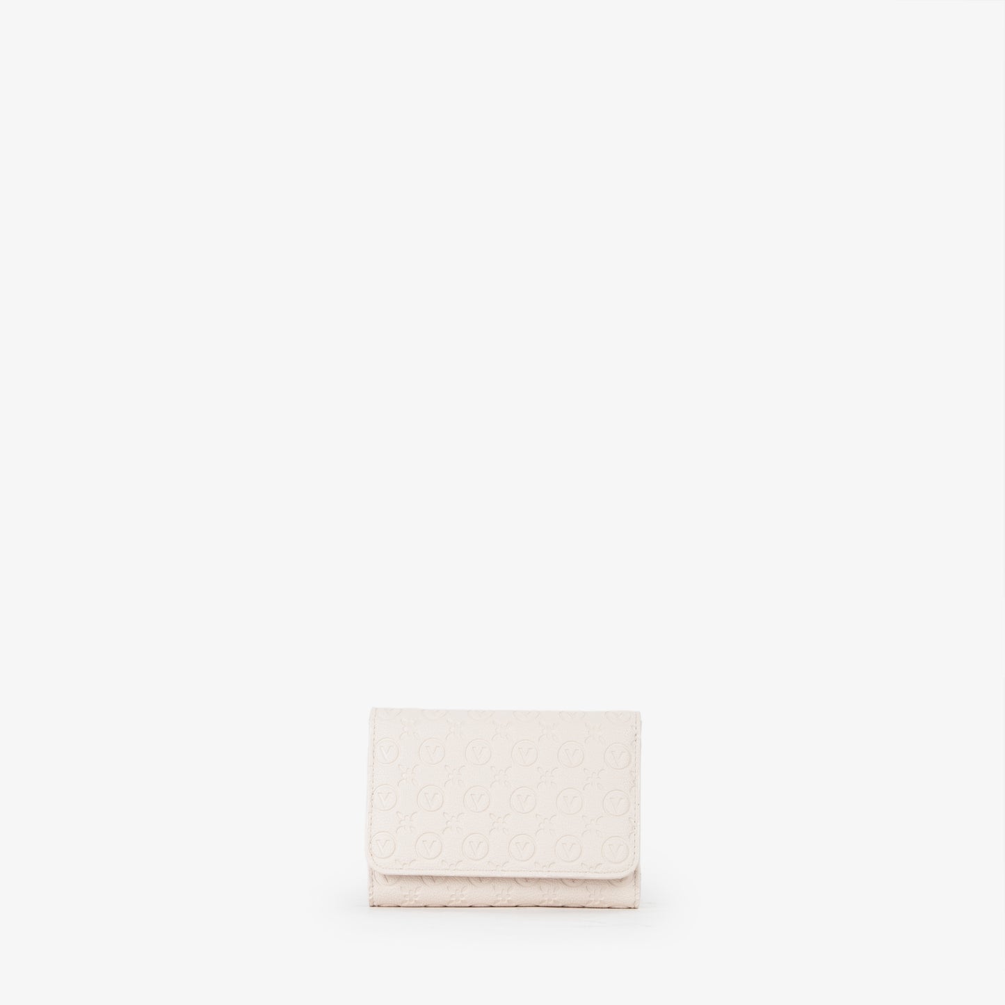 Portemonnaie femme cuir écru motif monogramme embossé