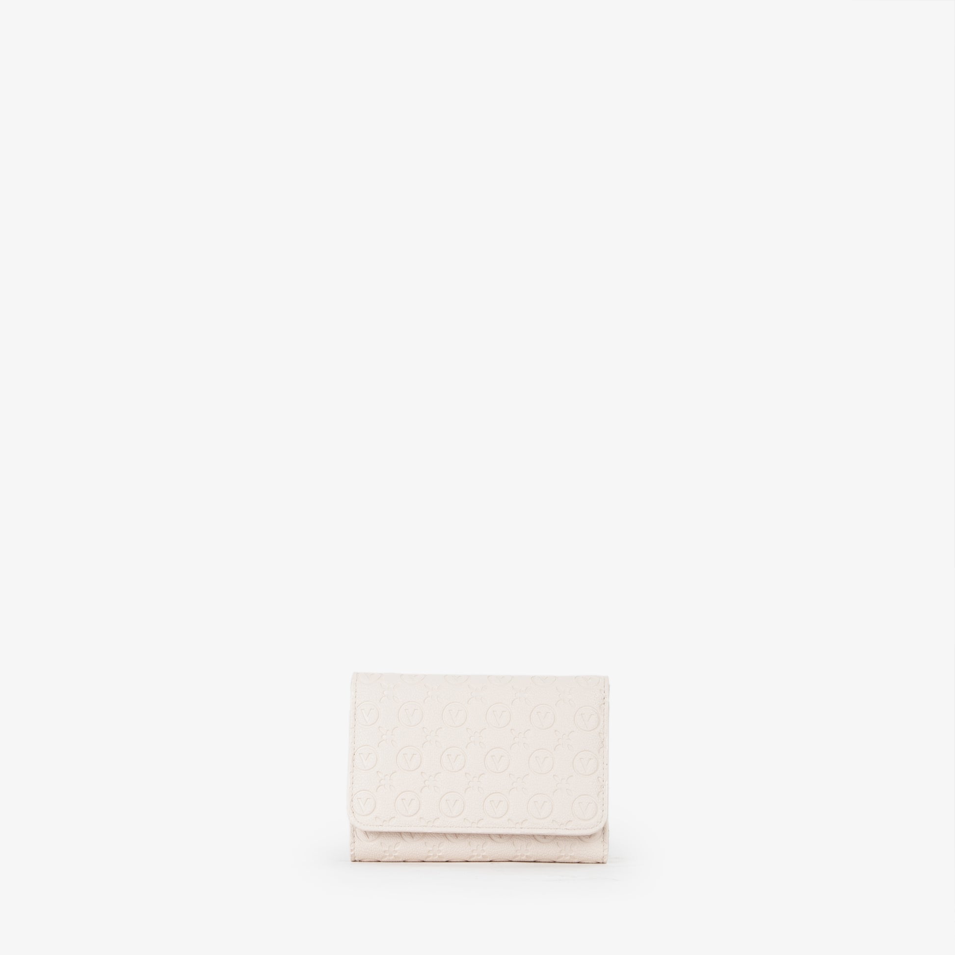 Portemonnaie femme cuir écru motif monogramme embossé