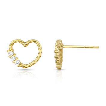 Clou oreille femme or jaune 9 carats cœur zirkonia