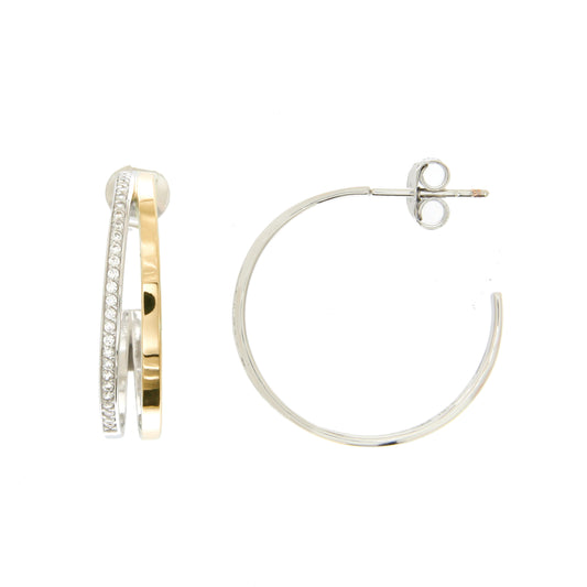 Créoles femme argent rhodié bicolore or zirconia