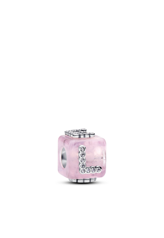 Breloque Cube d'Amour en Verre de Murano Rose