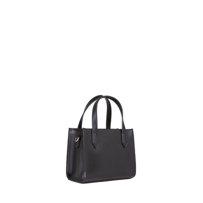 Sac à main femme noir grainé logo V et chaînes argentées