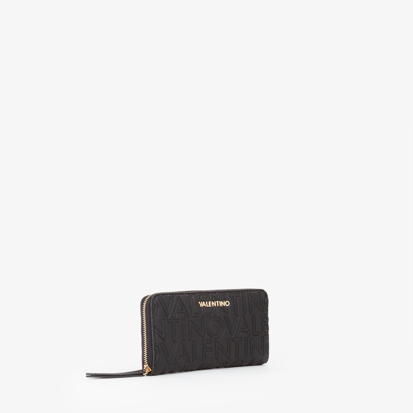 Portefeuille femme noir logo embossé zippé tour complet