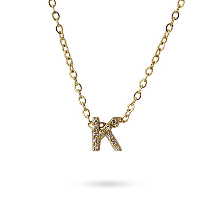 Collier femme acier jaune zirconia initiale lettre K