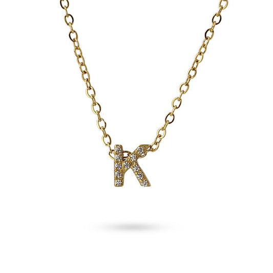 Collier femme acier jaune zirconia initiale lettre K