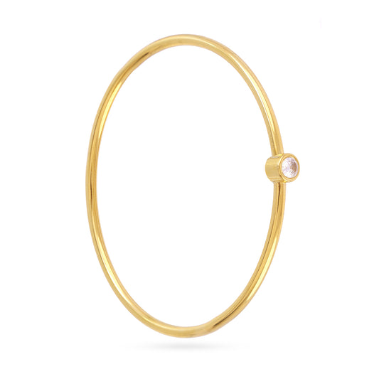 Bracelet femme jonc acier doré solitaire zirconia