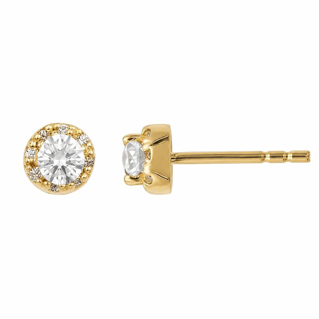 Clou d'oreille femme or jaune 9 carats zirkonia halo