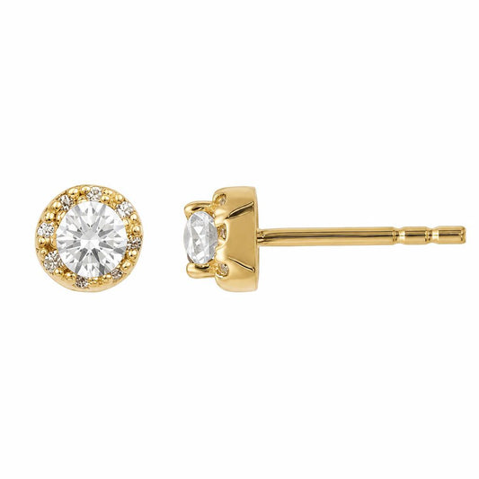 Clou d'oreille femme or jaune 9 carats zirkonia halo