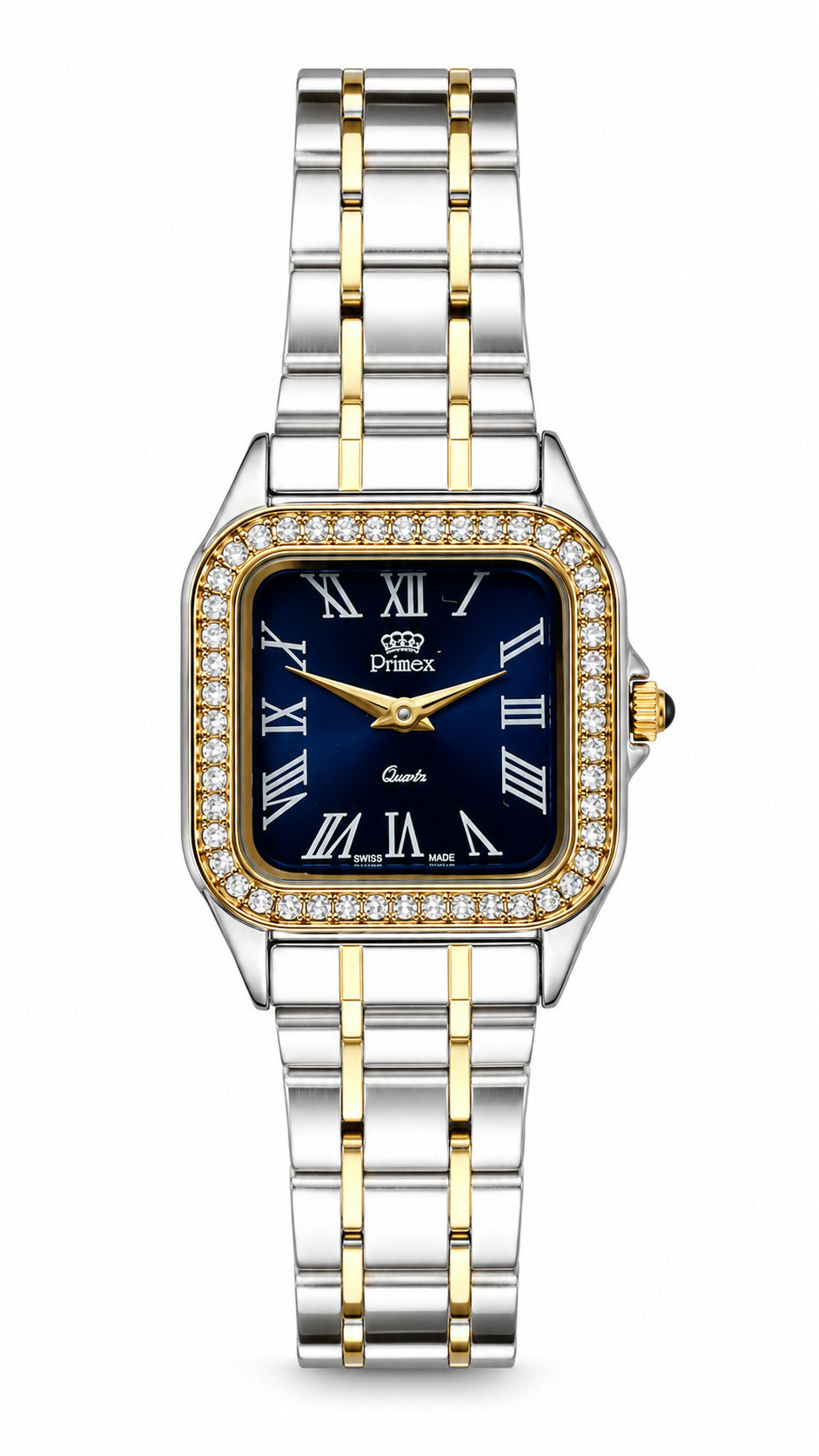 Montre femme bicolore cadran bleu Swiss Made cristaux