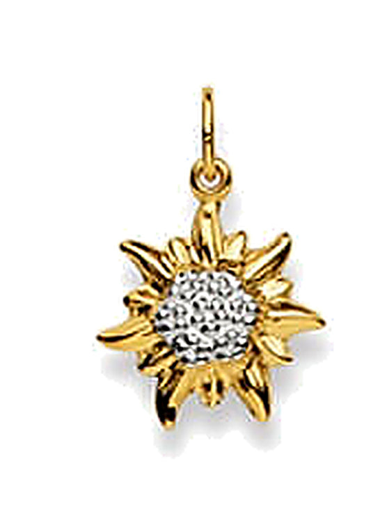 Pendentif edelweiss unisexe or 18 carats bicolore